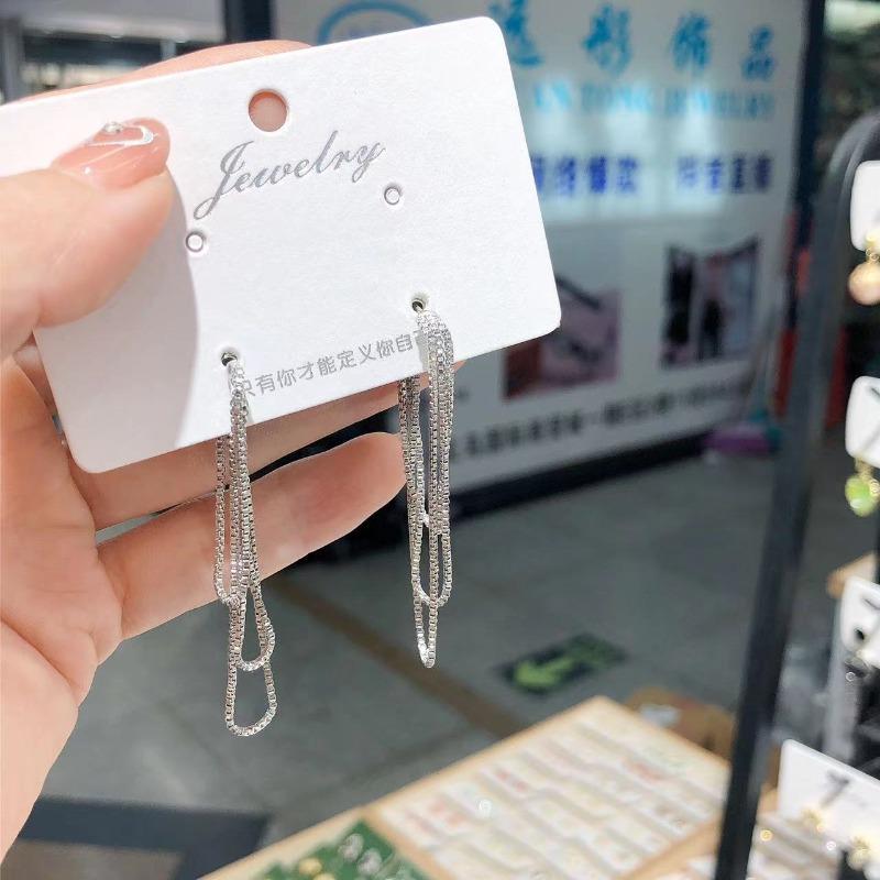 Korean Fashion Tassel Line Gold Color Stainless Steel Drop Dangle Earrings for Women Wedding Bride Party Jewelry Accessories