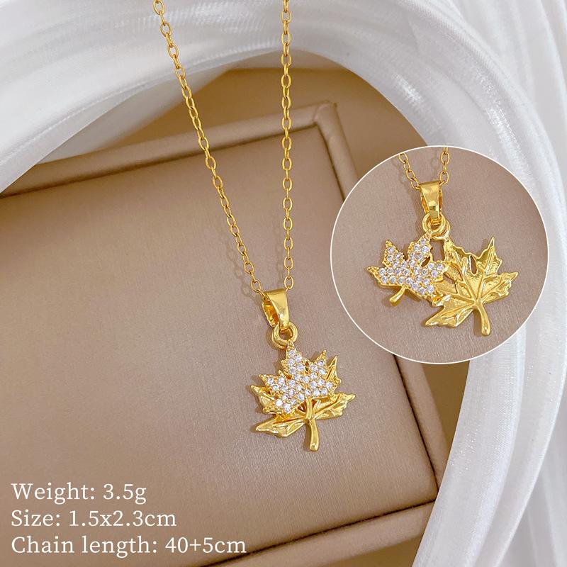 316L Stainless Steel Red Maple Leaf Crystal Pendant Necklace For Women Girl New Trend Clavicle Chain Jewelry Gift Party