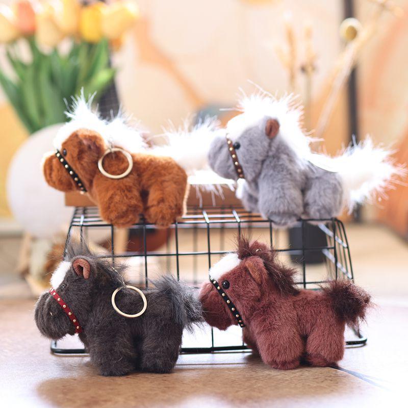 15Cm Cartoon Horse Keychain Plush Doll Soft Stuffed Dog Backpack Bag Pendant Keyring Girl Women Gift
