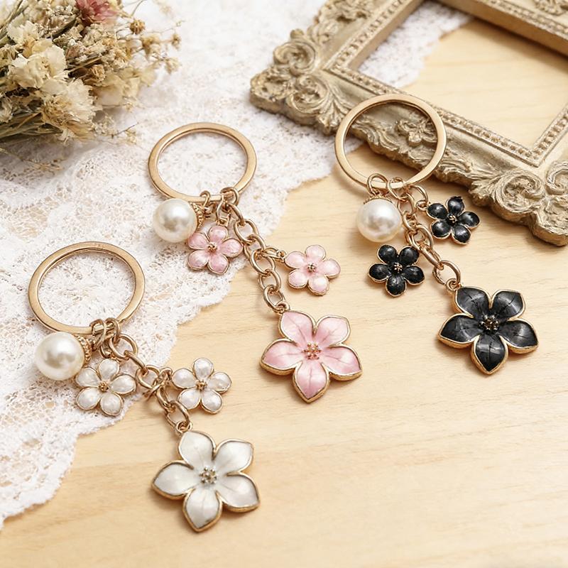Yogodlns Alloy Sakura Bag Pendant Cherry Blossom Imitation Pearl Accent Cherry Blossom Keychain Sweet Flower Bags Accessories