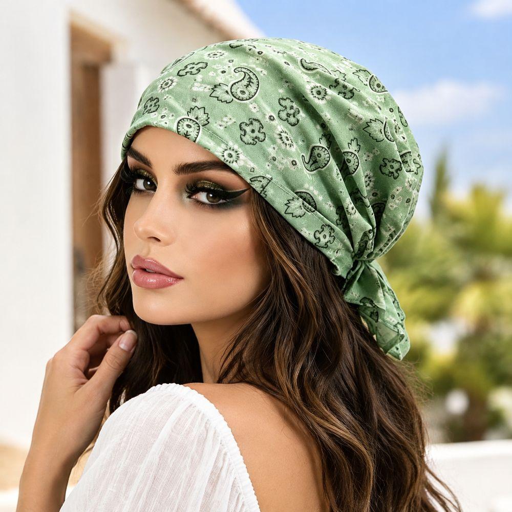Stretchy Fabric Turban Hats Paisley Print Casual Hedging Cap Fashion Pullover Hat Hair Accessories