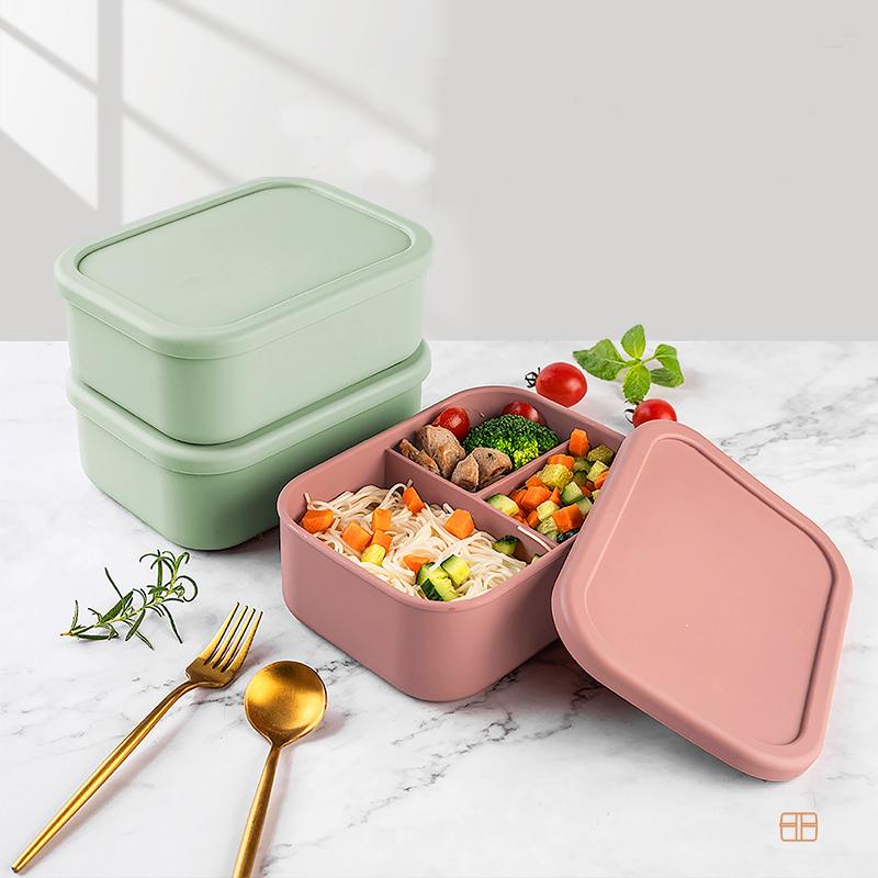 Three-compartment Silicone Lunch Box 100% Food Grade Eco-friendly Portable Meal Container For Kids And Adults розовый
