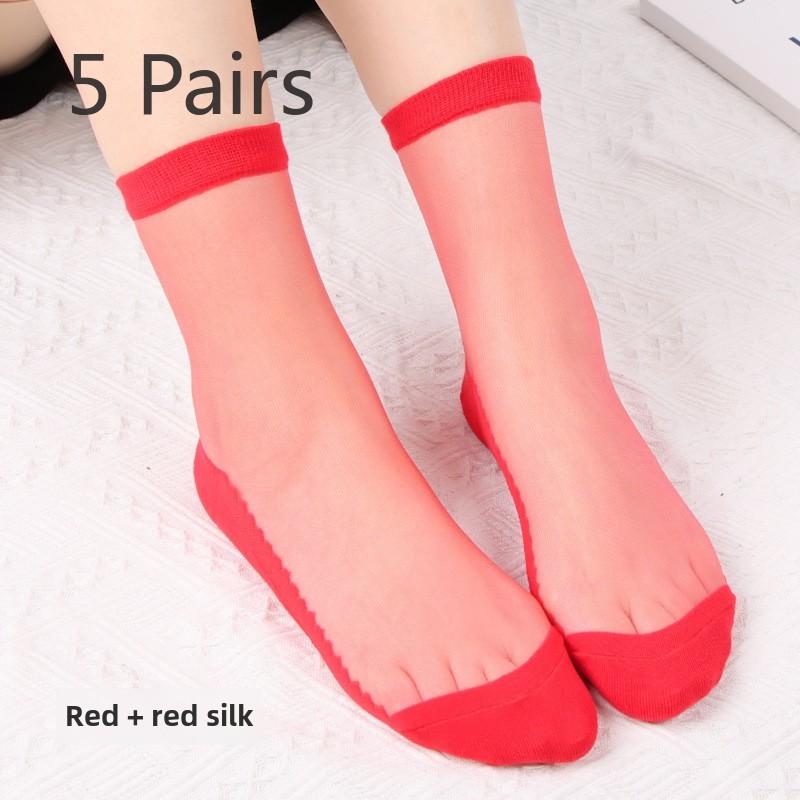 5 Pairs of Women's Summer New Solid Color Crystal Socks