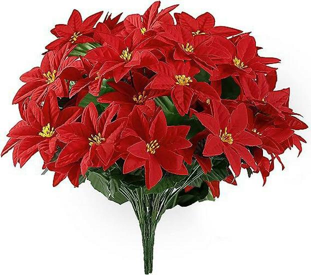 Artificial Poinsettia Flowers for Indoor/Outdoor Christmas Decoration - Perfect for Porch, Home, and Garden