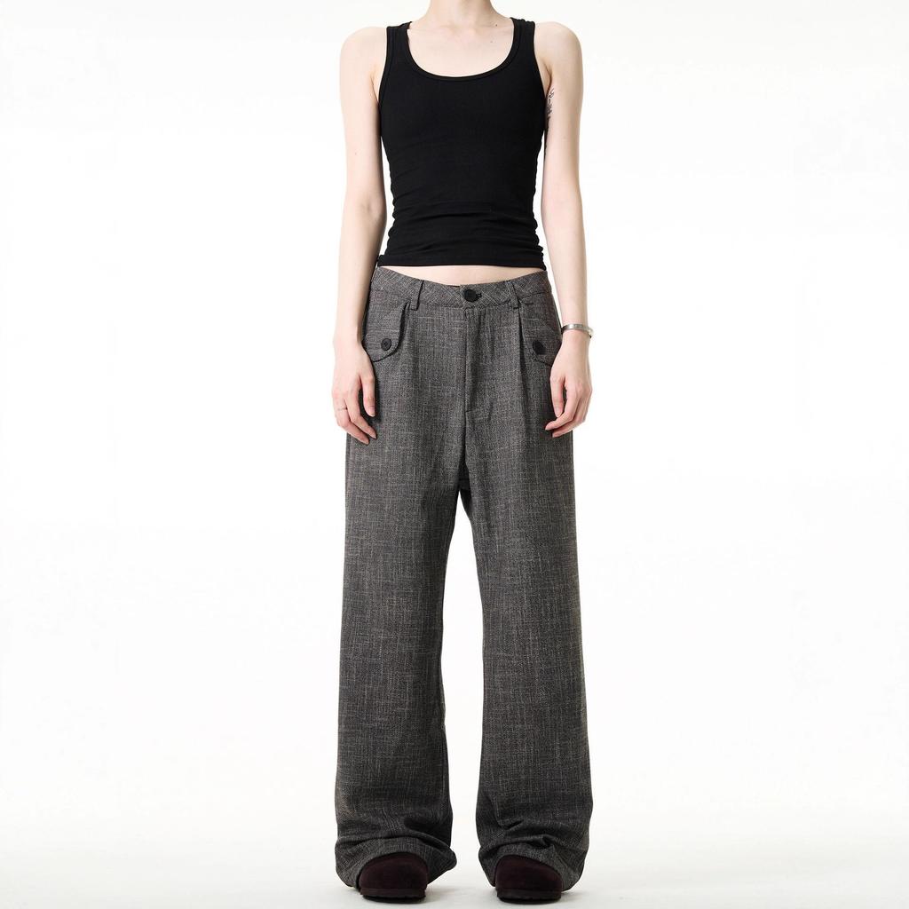 Old money wind bamboo pattern vintage spring and autumn new women's loose trousers men's retro straight pants