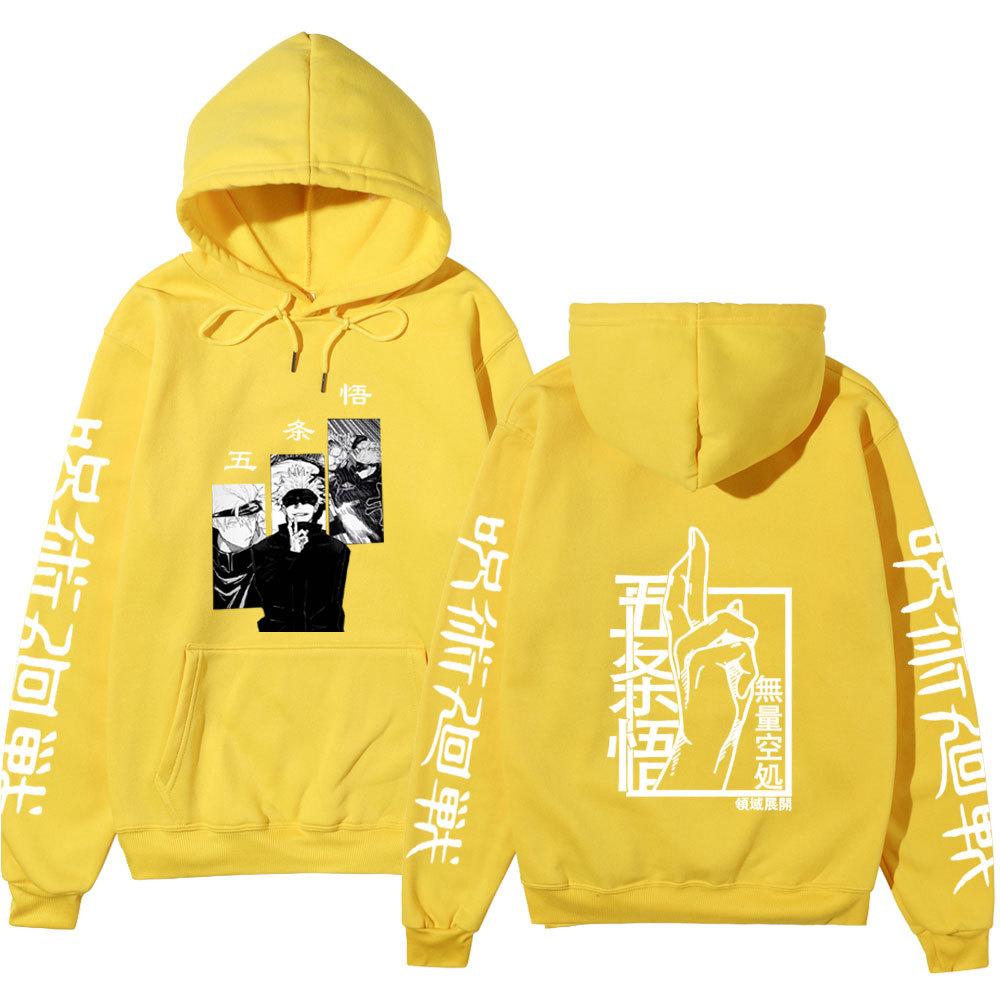 Jujutsu Kaisen Gojo Satoru Double-Sided Hoodie Anime Sleeve Print Long Sleeve Casual Manga Graphic Hooded Pullover Sweatshirt