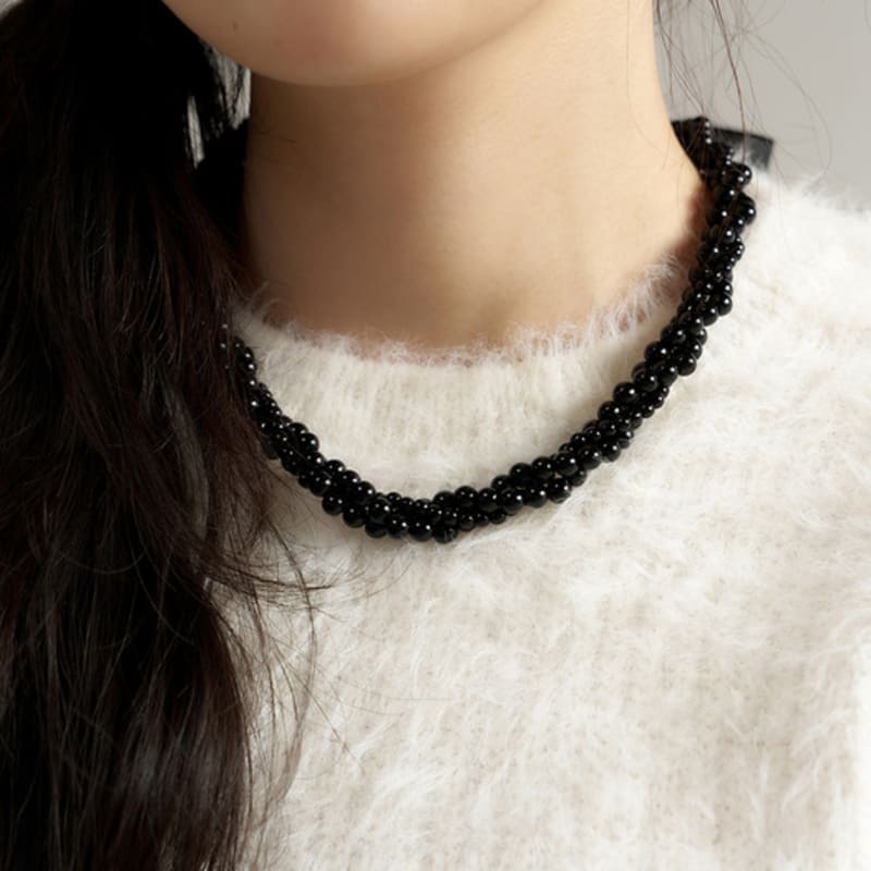 geegee [silver925] black berry ribbon necklace