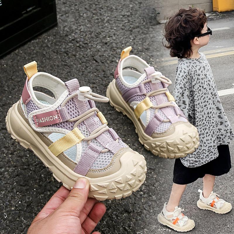 Children's Baotou Sandals  Summer New Style Boys' Hollow Durian Bottom Girls' Sports and Leisure Breathable Beach Shoes