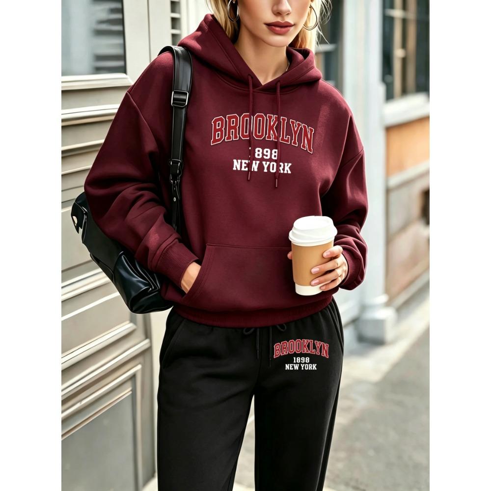 Brooklyn New York Usa Printed Y2K Women'S Hoody Set Multicolor Pocket Hoodie Loose Korean Pants