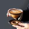 Coffee cup handmade Japanese retro figured cup rough pottery kiln change ceramic mug saucer tea mug coffee cups set  teacup