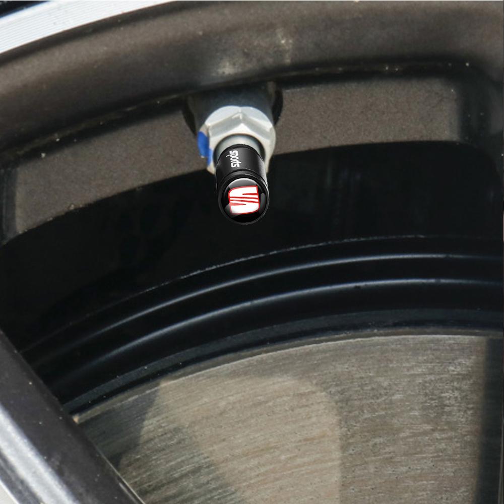 Car Wheel Tire Valve Caps Tyre Stem Cover Bolt-In Accessories For SEAT Cupra FR Ibiza Leon Arona Ateca Toledo E-Racer Formentor