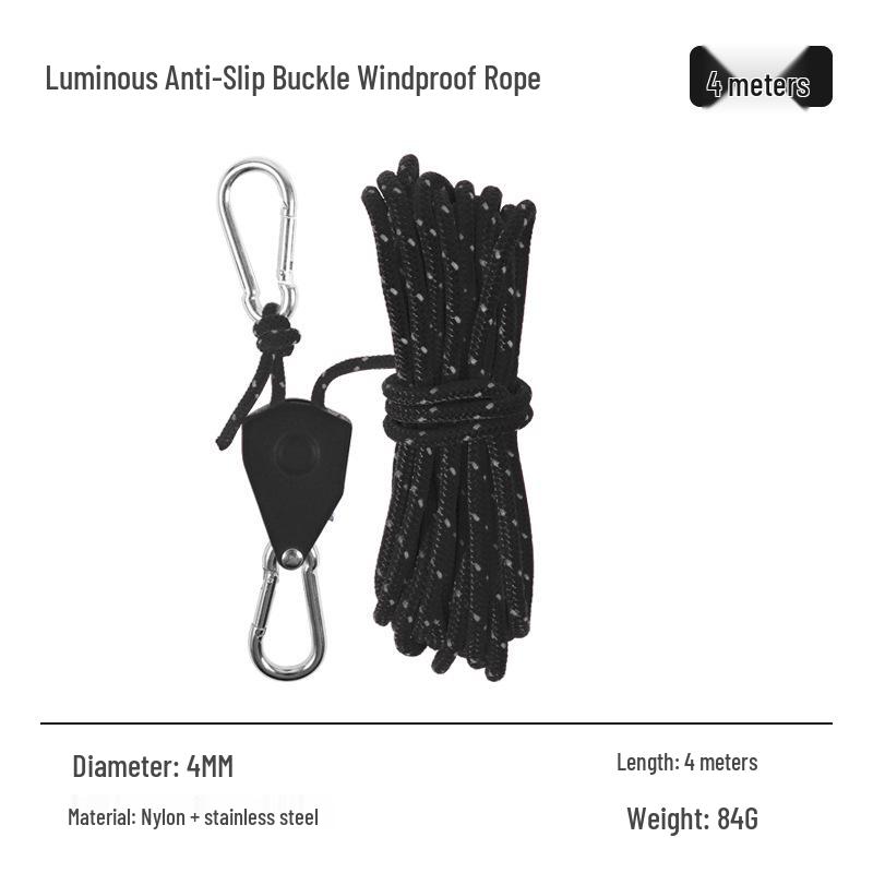 Wiatroodporny Namiot Zewnętrzny Odblaskowy Sznur Markizy z Metalowym Napinaczem - 6mm/4mm Regulowany Bloczek