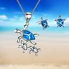 Fashion Cute Turtle Animal Jewelry Set For Women Imitation Blue Fire Opal Pendant Necklace Earrings Set Women Wedding Band