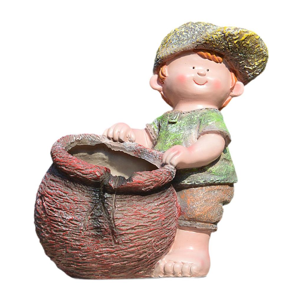 Flower Pot Statue Cute Creative Resin Plant Pot Decorative Figurine Desktop Ornament for Table Office Bookshelf Windowsill Patio