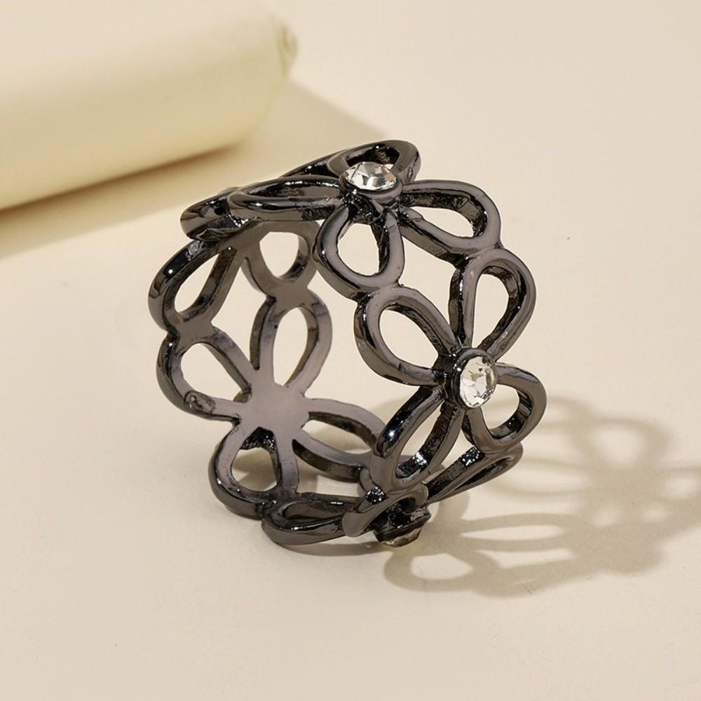 Crystal Shawl Rings Clip Flower Design Alloy Material Scarf Buckle Hollow Out Adjustable Hijab Clip Versatile Application