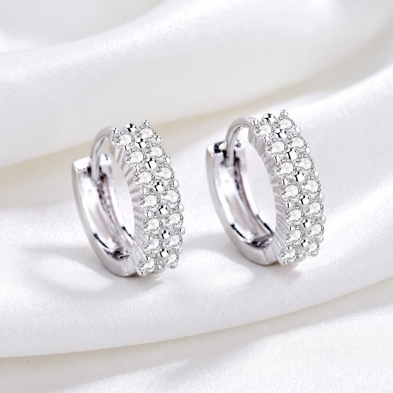 Hot-selling Double-row Diamond Ear Buckles In Europe and America, Fashionable and Simple, Inlaid Zircon Earrings, Men's and Women's Earrings.