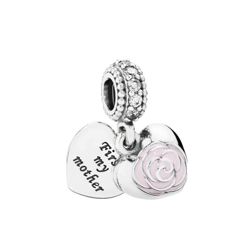 925 Sterling Silver Pink Friends Festive Love Clover Fashion Style Pendant DIY Jewelry