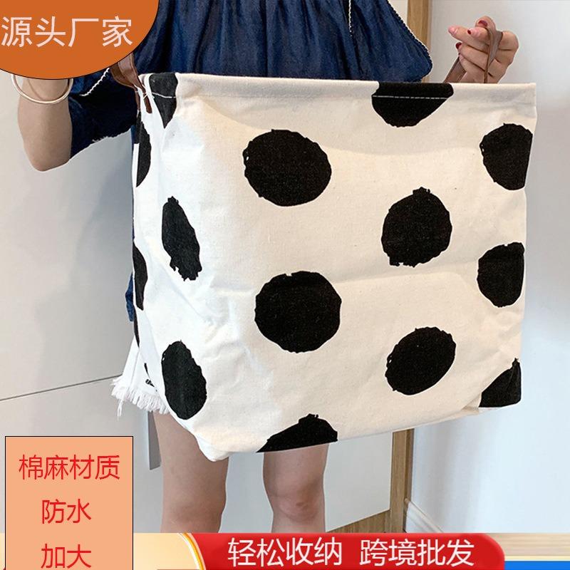 Cotton and Linen Waterproof Large Storage Household Moving Quilt Clothes Cabinet Foldable Dirty Laundry Basket Desktop Storage Box