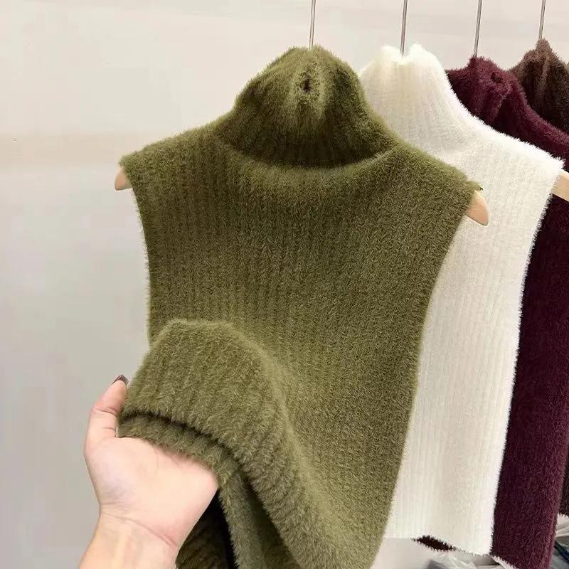 WTEMPO Podzim Zima Velká Velikost Jednobarevné Pletené Svetry Dámské Ležérní Všestranné Svetry s Polovysokým Límcem Topy bez Rukávů