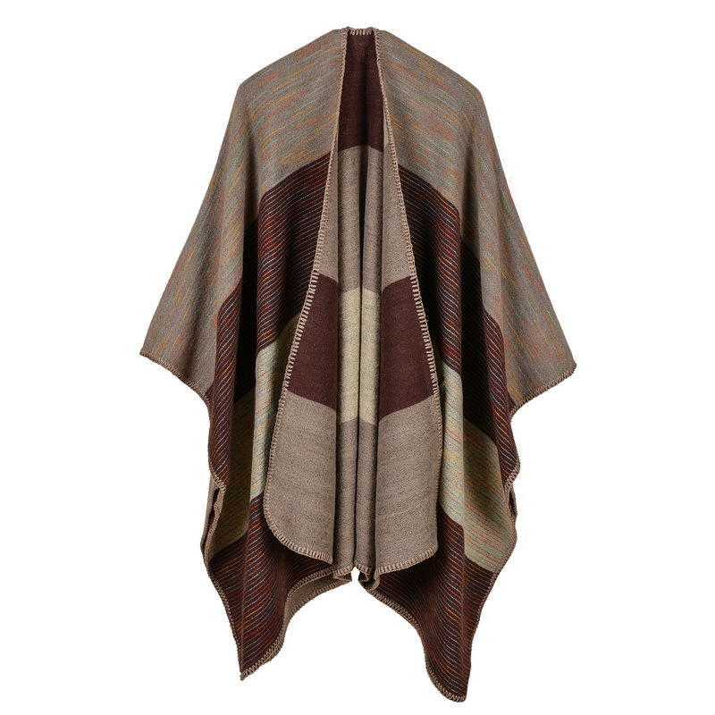 Women's new rhombus-shaped color bar shawl, high-end women's double-sided wear, and travel capes are on sale.