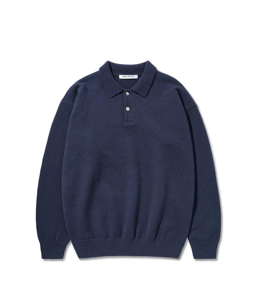MINIMALPROJECT Button Collar Bulky Knit Mnt113 [Navy]