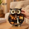 Wooden Halloween Figurine Owl Tabletop Centerpiece, 2D Flat Pumpkin Ghost Bat with Ghosts Decoration Skeleton Standing Table Sign for Party,