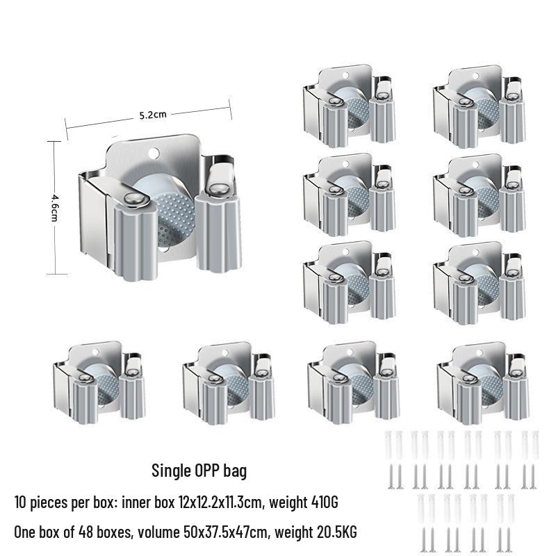Stainless Steel Wall-Mounted Mop and Broom Holder, Punch-Free Clip for Bathroom Storage