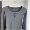 Women Ribbed Round Neck Top Long Sleeve Slim Stretch Inner Outer Basic Daily Wear
