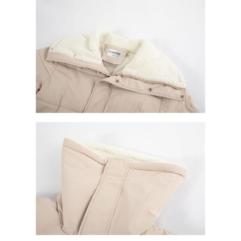 Winter Women Coat Long Length College Style Over Knee Big Collar Warm Lamb Wool Blend Jacket Trendy