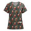 Women's Fashion Printed Short Sleeve V Neck Pattern Tops Pocket Working T-shirts
