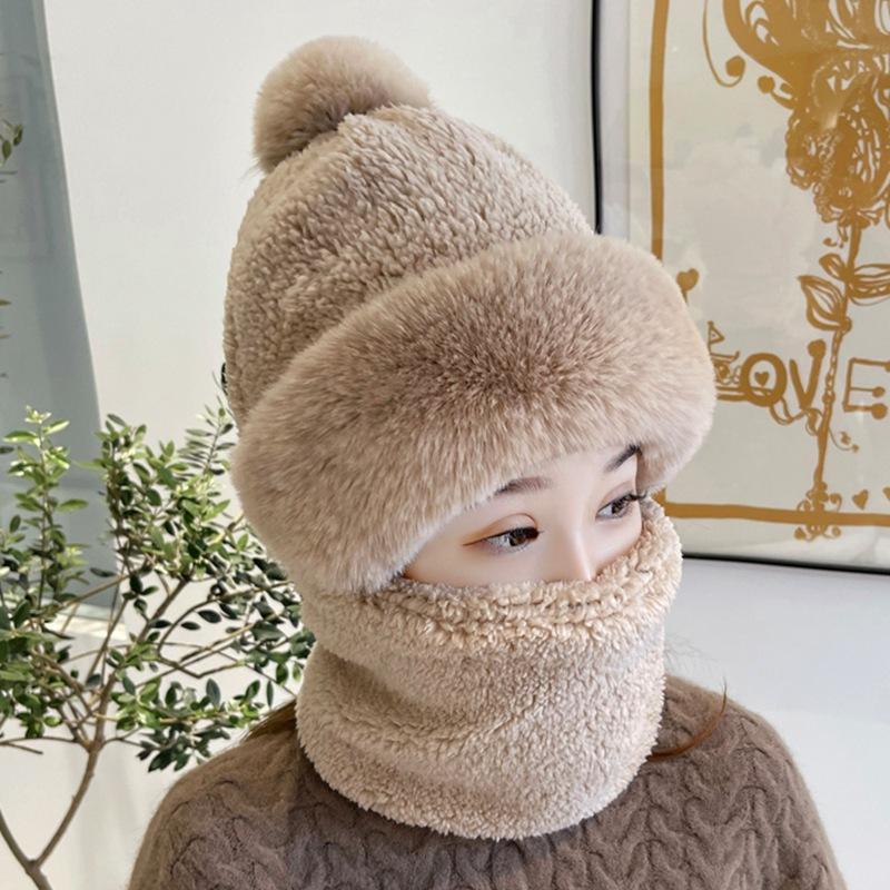 Winter warm windproof cap, children's scarf cap, mask, integrated ear protection headgear, cycling thickened warm hairball cap