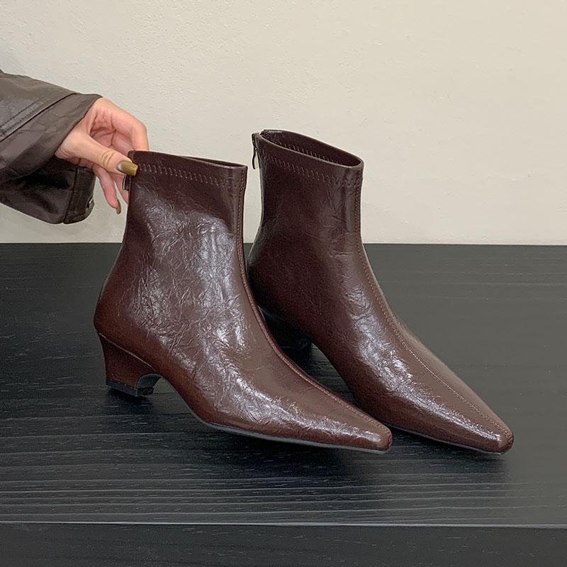 Fashion Fashion Pointed Toe Ladies Modern Short Boots Zippers Female Low Heel Women Ankle Stretch Boots Pumps Shoes