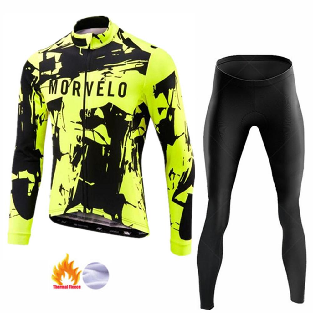 Winter Thermal Fleece Long Sleeve Cycling Jersey Set Bib Pants Ropa Ciclismo Bicycle Clothing MTB Bike Men Pro Team Suit