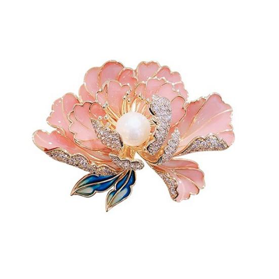 Women Brooch Sparkling Rhinestones Imitation Pearl Flower Shape Lapel Pin Suits Coats Bags Scarves Badge Versatile Accessory