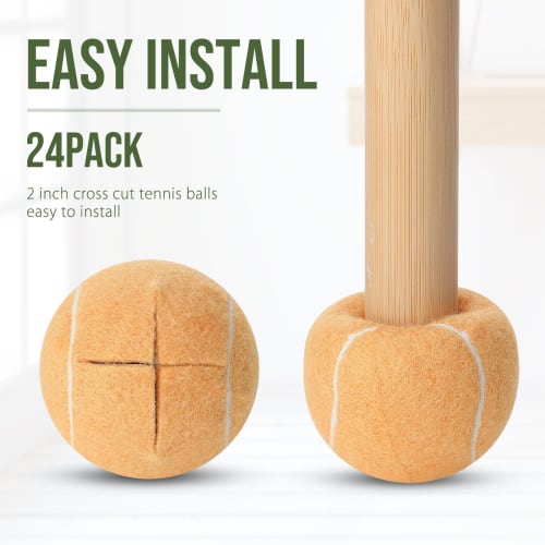 24 Pre-Cut Tennis Balls, Furniture Leg and Floor Protection for Chairs and Desks, Furniture Tennis Balls, Chair Feet, Long-Lasting Foot Covers (Beige)