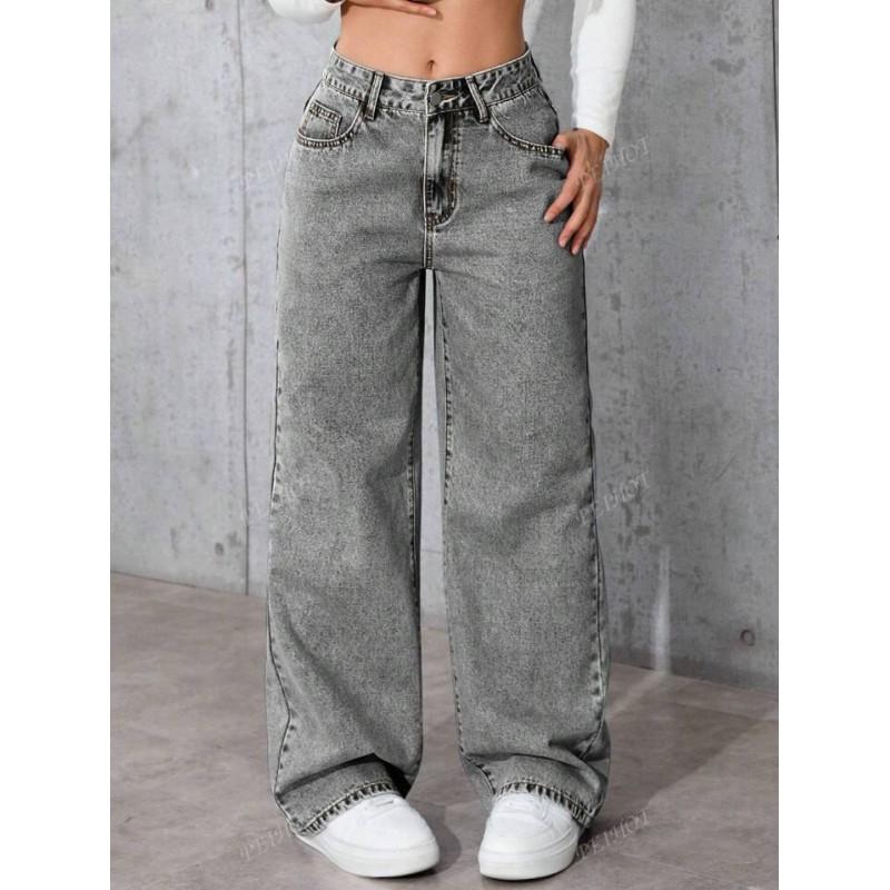 High Waist Wide Leg Denim Pants Women 2025 Bow Embroidery Streetwear Loose Fit Cotton Blend
