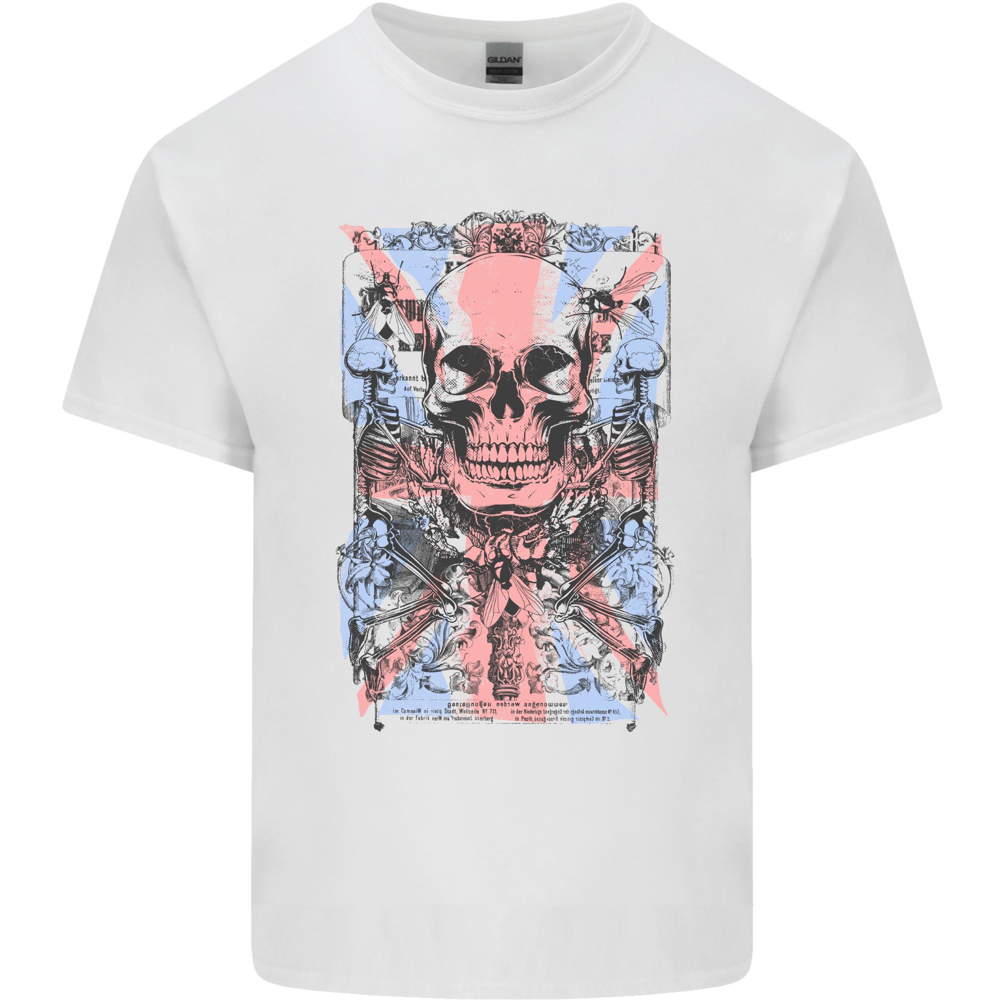 Union Jack Skulls Punk Rock n Roll Flag Unisexs Light Cotton TShirt S
