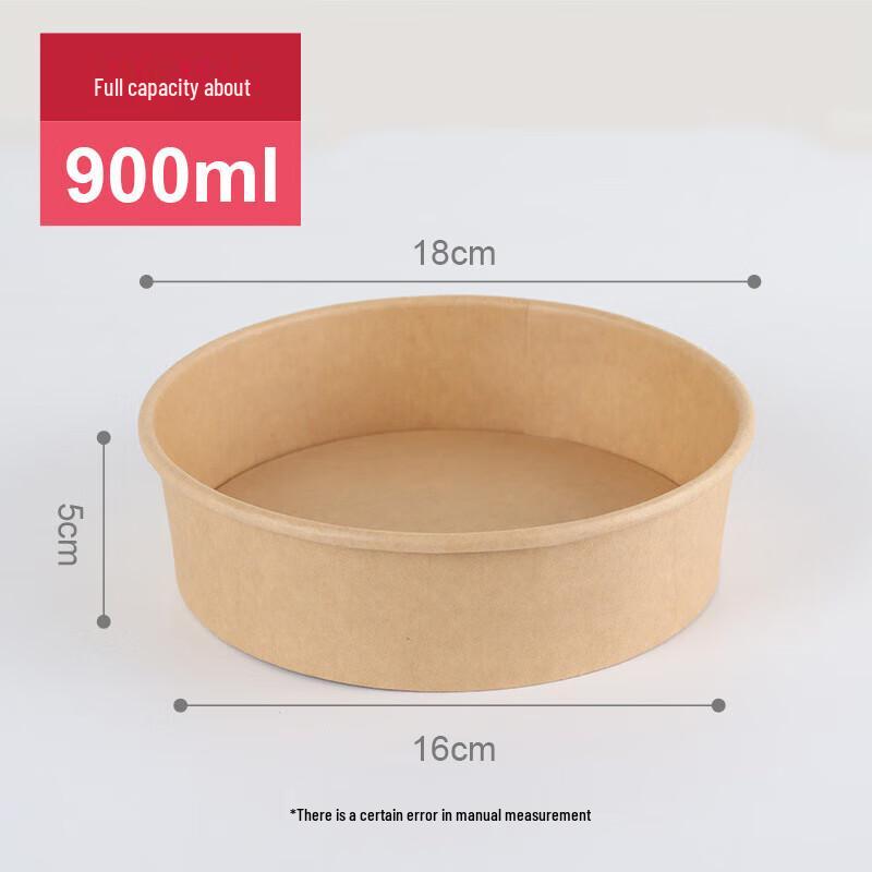 Disposable Kraft Paper Salad Bowl with Lid, 900ml