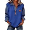 2026 New European and American Style 3D Printing Color Matching Denim Knitted Sweater Women's Loose Long-sleeved Lapel Pullover Cross-border Explosion