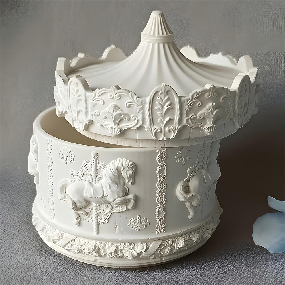 

Carousel Embossed Storage Box Decorative Organizer for Jewelry Trinket Vintage Home Holiday Decor Gift MultiFunctional Storage белый
