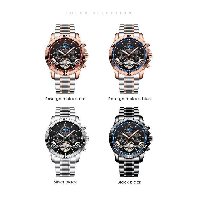POEDAGAR Luxury Men Watch Luminous Waterproof Hollow Tourbillon Male Clock Week Date Business Automatic Mechanical Watches