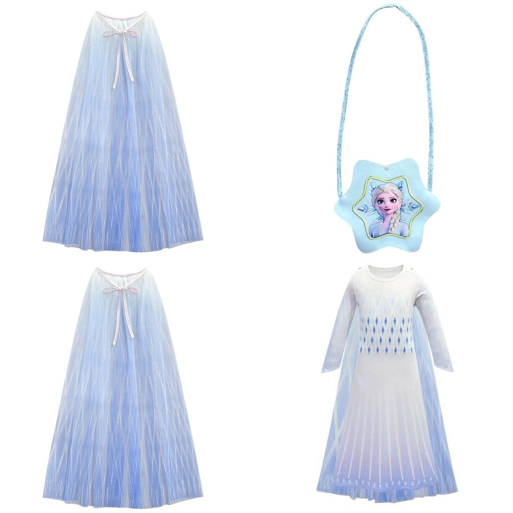 Majestätisches Die Eiskönigin 2 Weißes Elsa Cosplay Kostümkleid Für Mädchen Alter 3-10 Mit Umhang