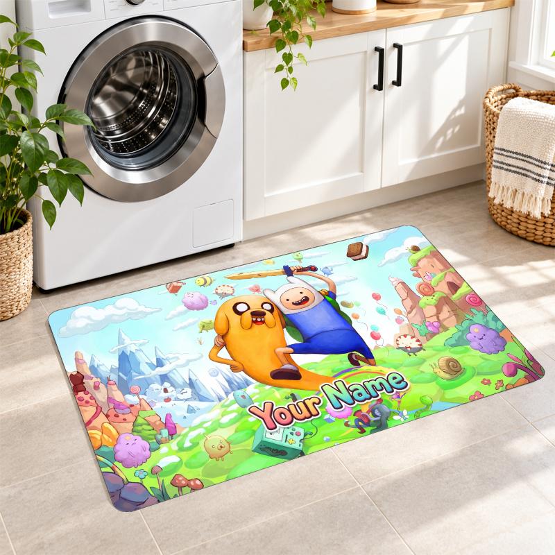 Adventure Time cartoon Custom Text Flannel Floor Rug Soft Kitchen Mat Personalized Non Slip Carpet