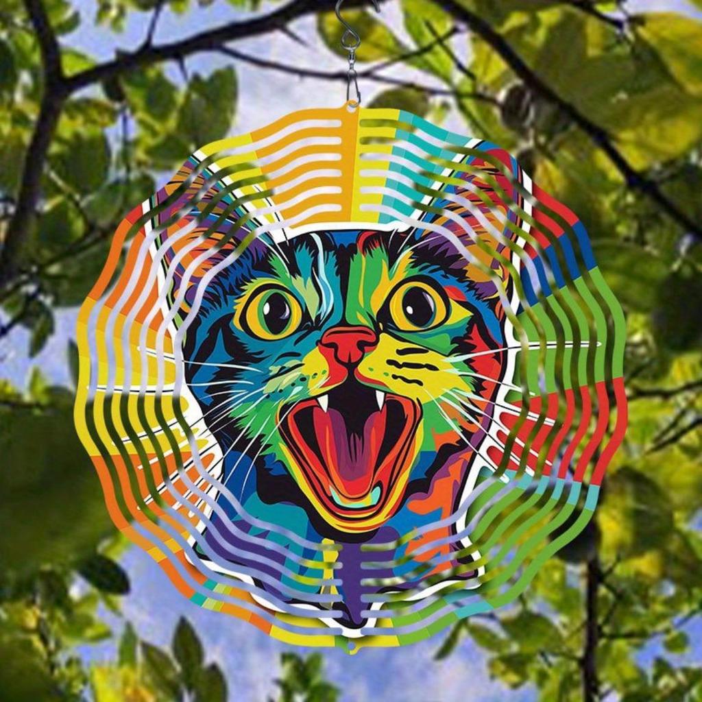 Lebhaftes buntes Katzen-Windspiel für Außengarten-Terrassendekoration Innen- und Außenbereich Wetterfestes Metall-Wind