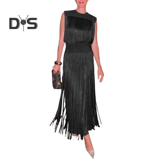 

Вечернее платье с кисточками, облегающее платье макси без рукавов с круглым вырезом, однотонное бальное платье облегающего кроя для офисных вечеринок, свадеб XXL чёрный