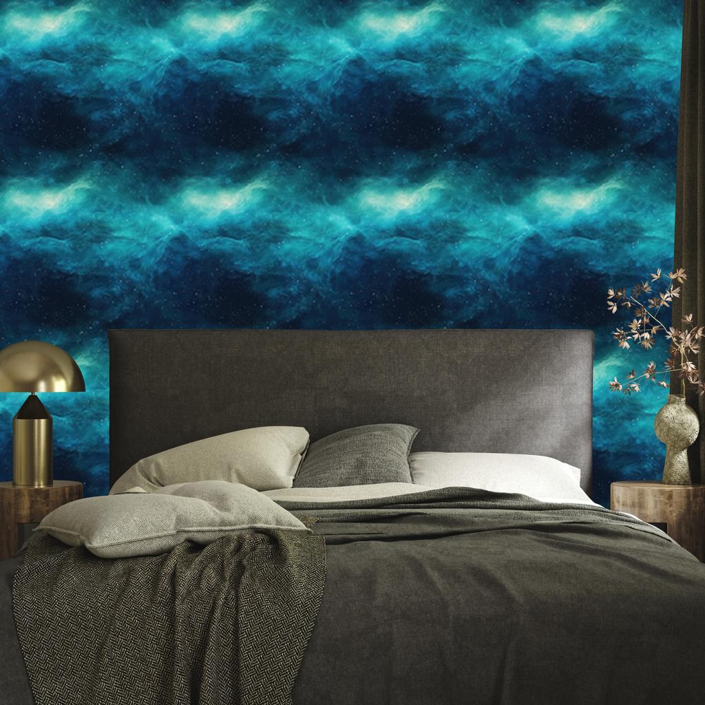 Watercolor Galaxy Wallpaper In Turquoise, Navy Blue, Sea Blue and Blue 50x1000