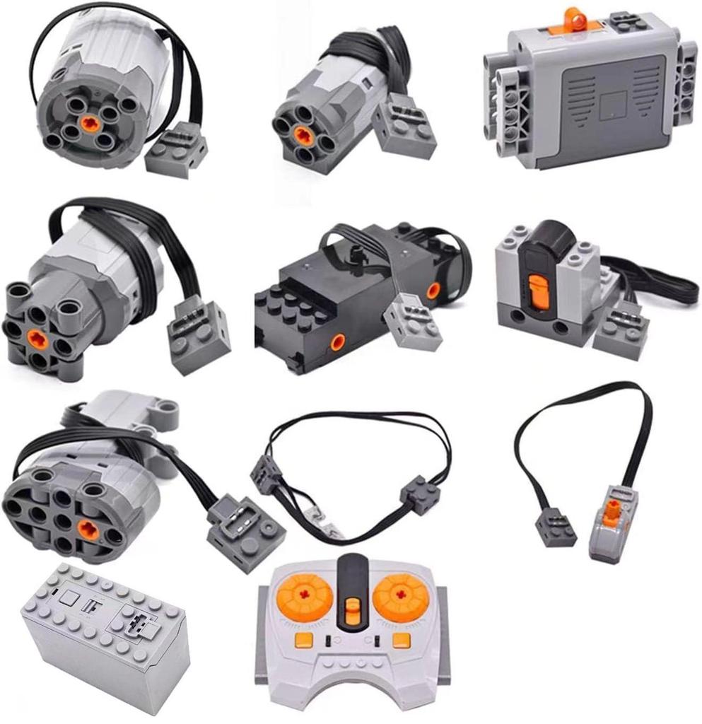 MOC PF Súprava motorov stavebných blokov: M Motor, Box na batérie, Prijímač a Vlakový spínač - Kompatibilné s Lego