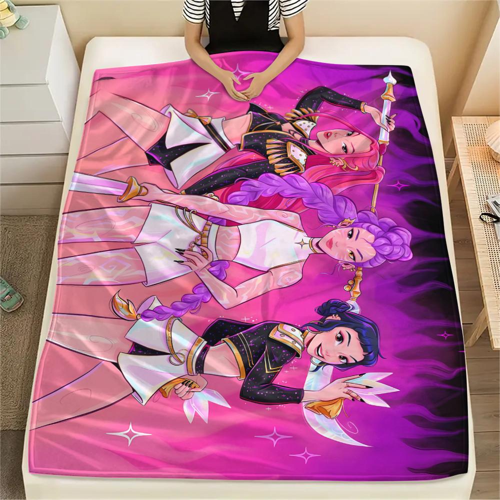 1PC Kpop Demon Hunters Print Flannel Blanket, High Quality All Seasons, Home Decor, Warmth and Comfort, Perfect for Christmas Gifts