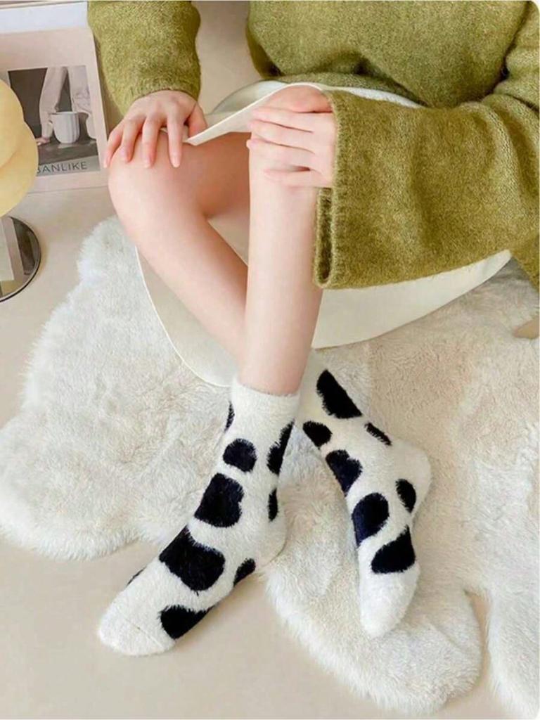 Cartoon Cute Cow Mink Velvet Socks Women Winter Soft Fleece Plush Warm Home Sleep Boot Socks Kawaii Thermal Tube Sox