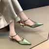 Thin Heel Bag Head Sandals Female Niche Design Commuter Fairy Spring and Summer Pointed Middle Heel Single Shoes